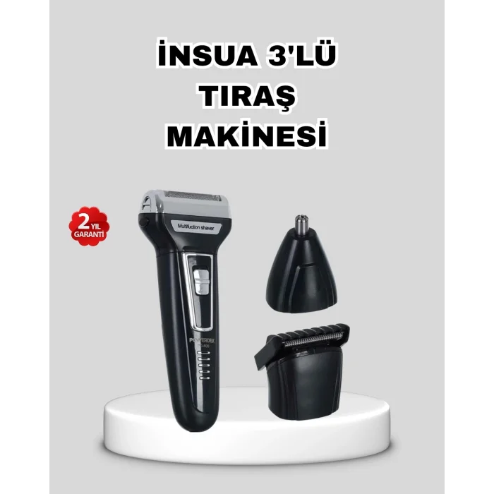 BUĞZ İnsua 3’lü Tıraş Makinesi – 3 Farklı Kesim Başlığı, Güçlü Motor, 60 Dakika Kullanım