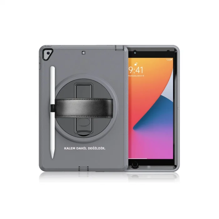 BUĞZ İpad 10.2 (7.nesil) Kılıf Hand Strap Tablet Kılıfı - Gri
