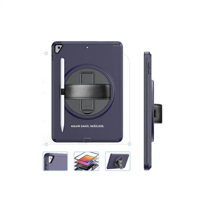 BUĞZ İpad 10.2 (7.nesil) Kılıf Hand Strap Tablet Kılıfı - Lacivert