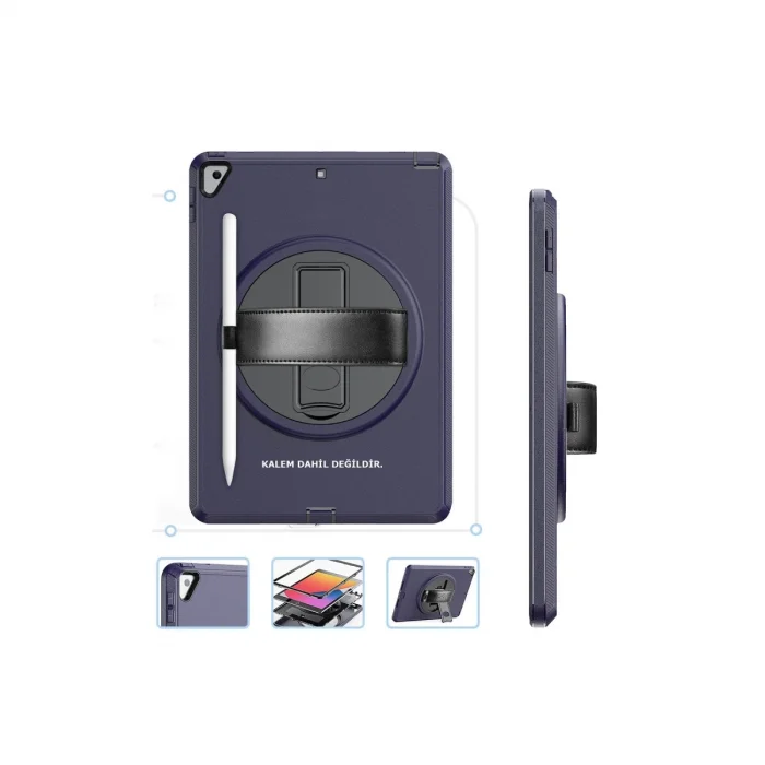 BUĞZ İpad 10.2 (7.nesil) Kılıf Hand Strap Tablet Kılıfı - Lacivert
