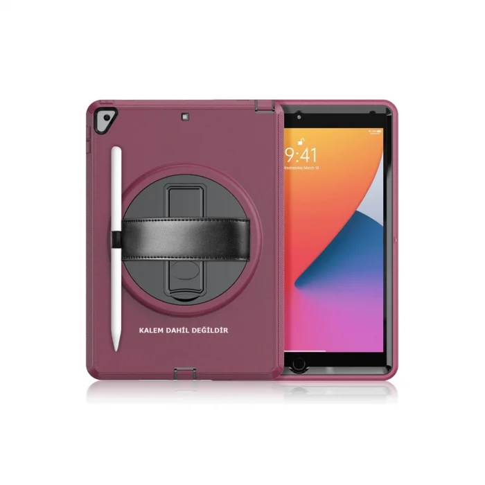 BUĞZ İpad 10.2 (7.nesil) Kılıf Hand Strap Tablet Kılıfı - Mürdüm