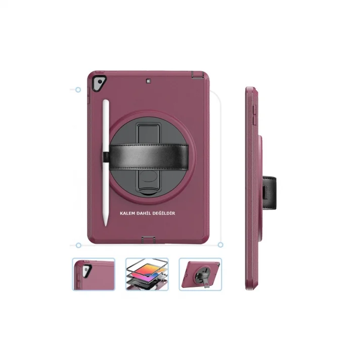 BUĞZ İpad 10.2 (7.nesil) Kılıf Hand Strap Tablet Kılıfı - Mürdüm