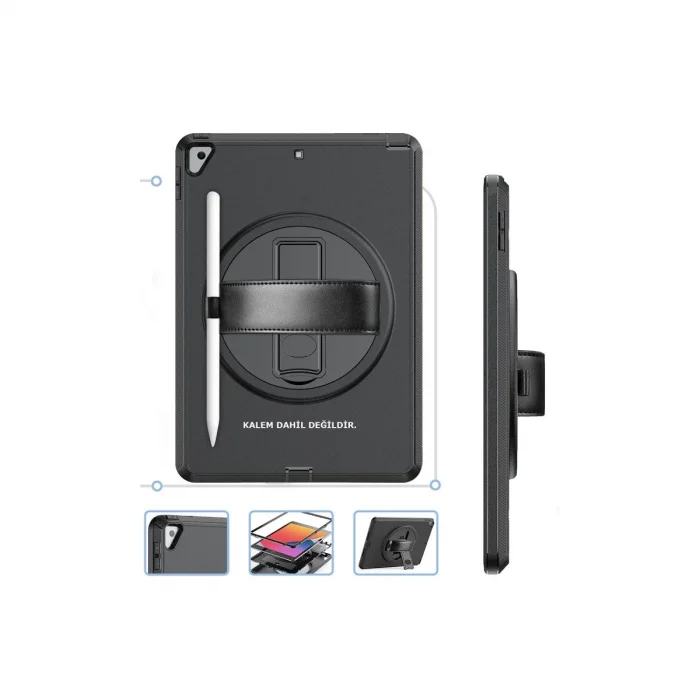 BUĞZ İpad 10.2 (7.nesil) Kılıf Hand Strap Tablet Kılıfı - Siyah