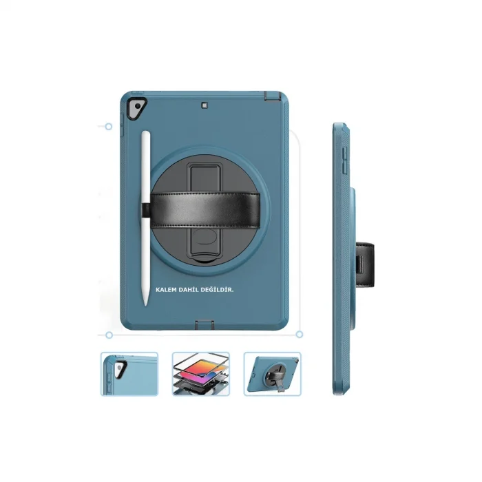 BUĞZ İpad 10.2 (7.nesil) Kılıf Hand Strap Tablet Kılıfı - Turkuaz