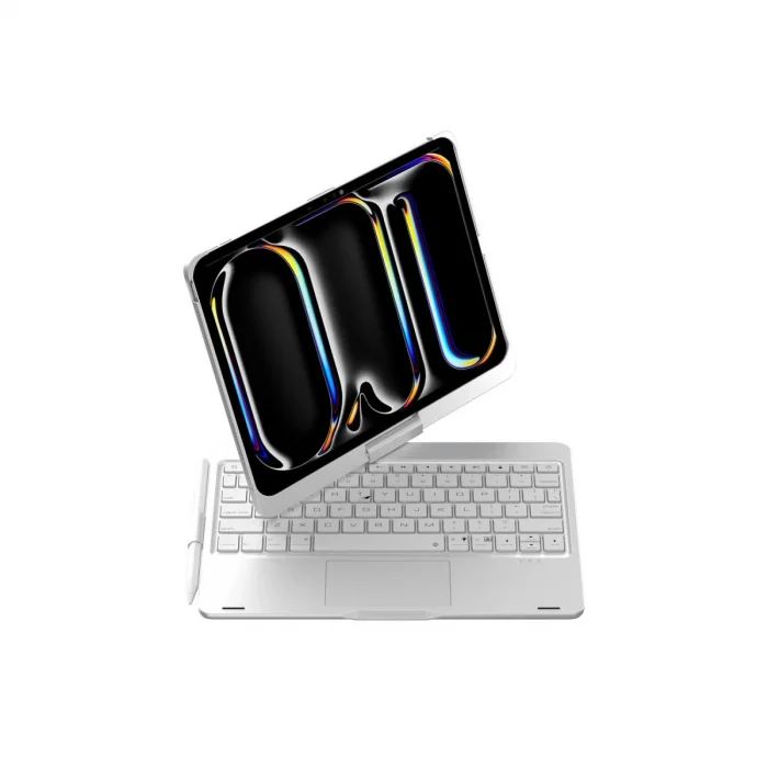 BUĞZ İpad Pro 11 (2024) F11 Ats Kılıf Magic Dönen Klavyeli Tablet Kılıf - Gümüş