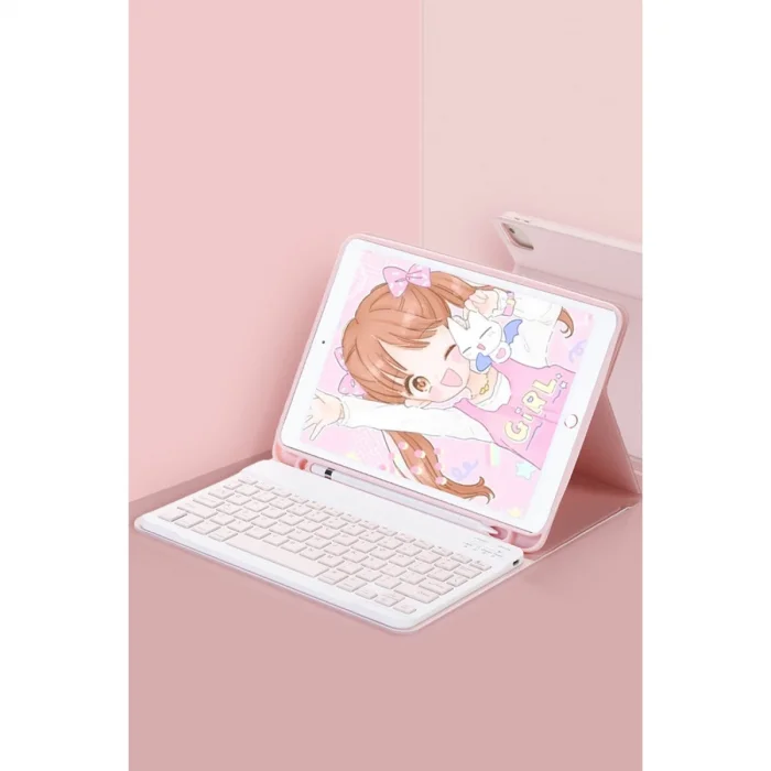 BUĞZ İpad Pro 12.9 (2024) Kılıf Kc01 Smart Klavyeli Tablet Kılıfı - Pembe
