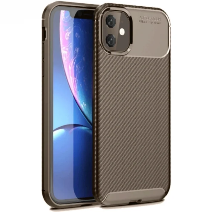 BUĞZ İphone 11 Kılıf Auto Focus Karbon Kapak - Kahverengi