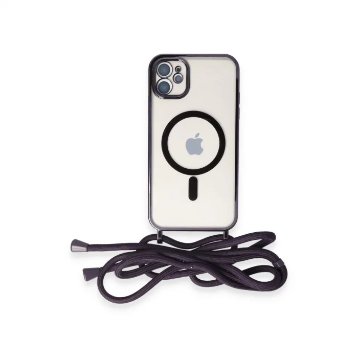 BUĞZ İphone 11 Kılıf Divo Lazer Askılı Magsafe Kapak - Derin Mor