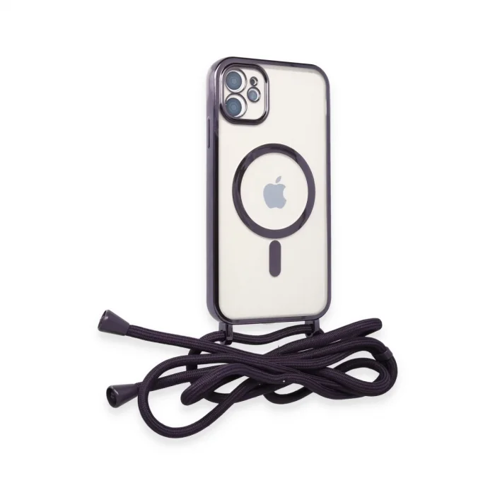 BUĞZ İphone 11 Kılıf Divo Lazer Askılı Magsafe Kapak - Derin Mor