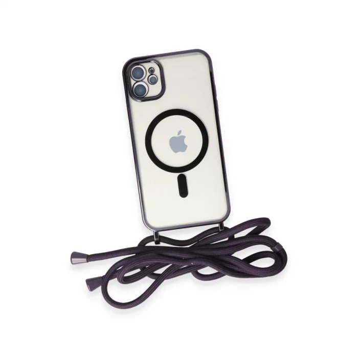 BUĞZ İphone 11 Kılıf Divo Lazer Askılı Magsafe Kapak - Derin Mor