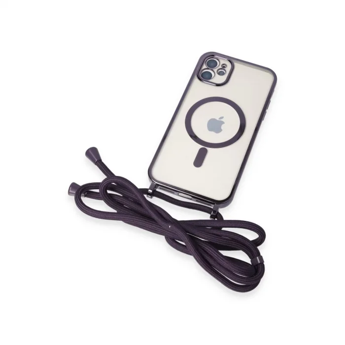 BUĞZ İphone 11 Kılıf Divo Lazer Askılı Magsafe Kapak - Derin Mor