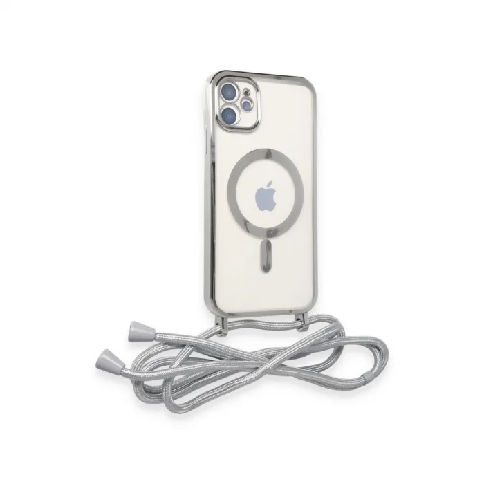 BUĞZ İphone 11 Kılıf Divo Lazer Askılı Magsafe Kapak - Gümüş