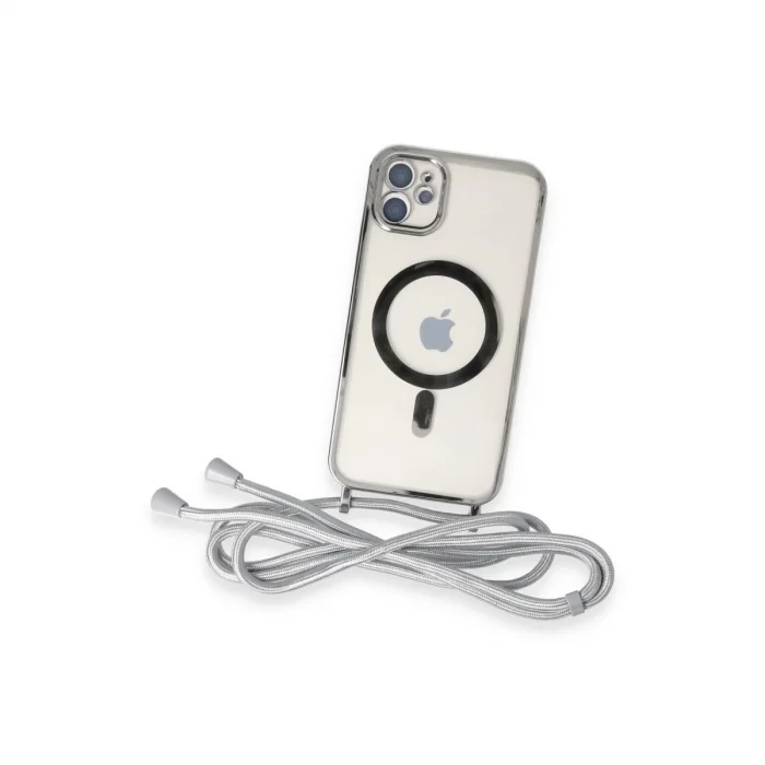 BUĞZ İphone 11 Kılıf Divo Lazer Askılı Magsafe Kapak - Gümüş