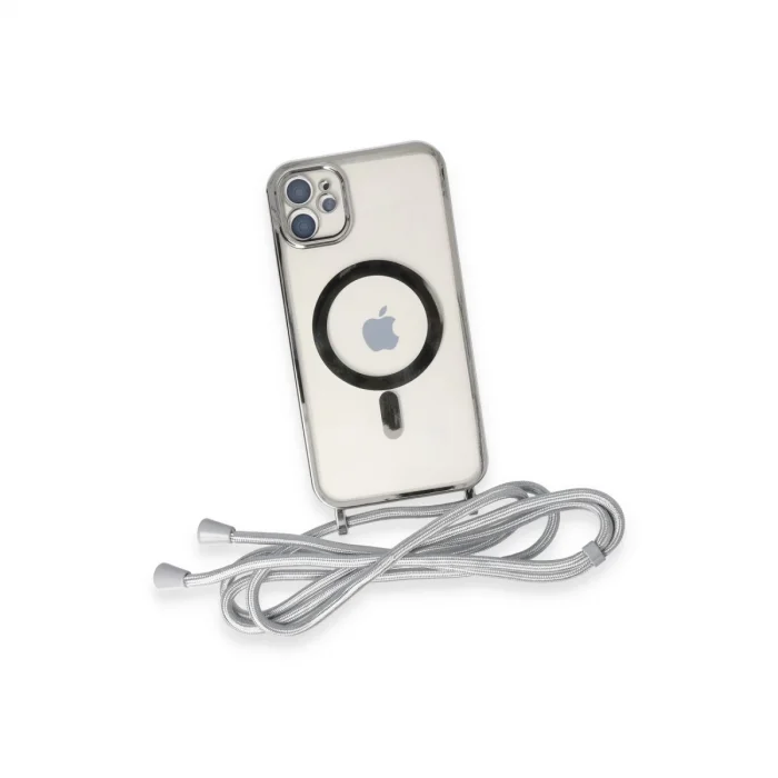 BUĞZ İphone 11 Kılıf Divo Lazer Askılı Magsafe Kapak - Gümüş