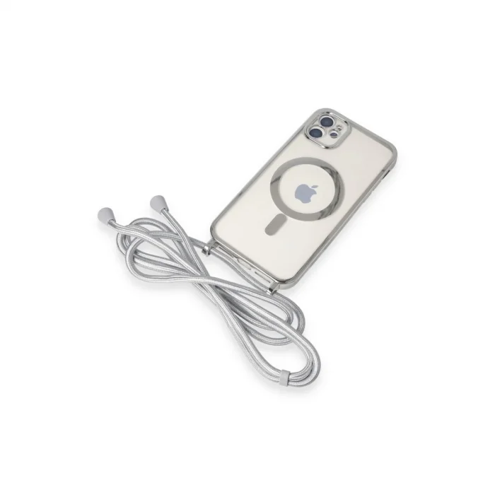 BUĞZ İphone 11 Kılıf Divo Lazer Askılı Magsafe Kapak - Gümüş