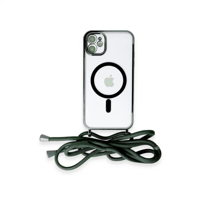 BUĞZ İphone 11 Kılıf Divo Lazer Askılı Magsafe Kapak - Koyu Yeşil