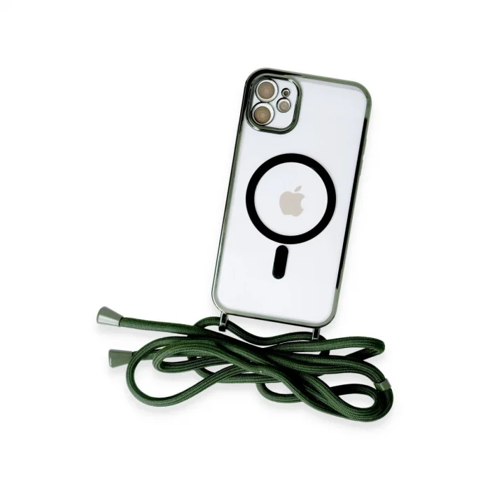 BUĞZ İphone 11 Kılıf Divo Lazer Askılı Magsafe Kapak - Koyu Yeşil