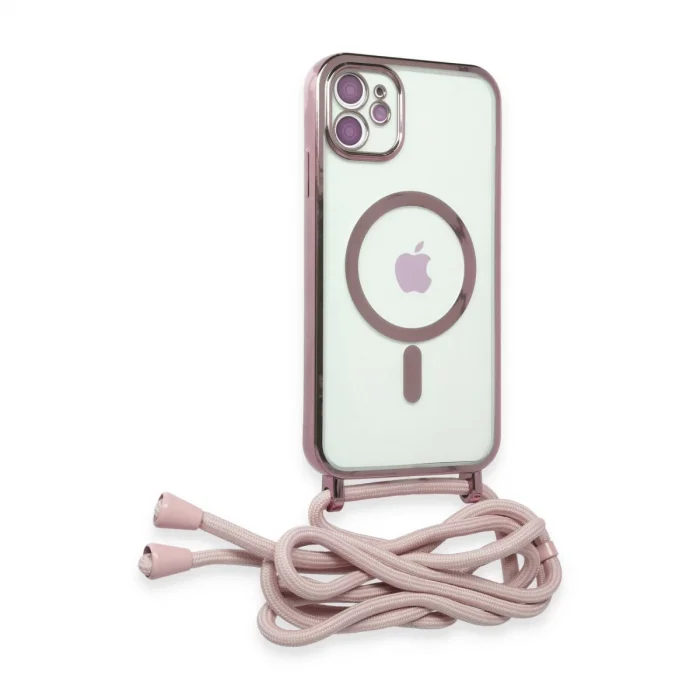 BUĞZ İphone 11 Kılıf Divo Lazer Askılı Magsafe Kapak - Pembe