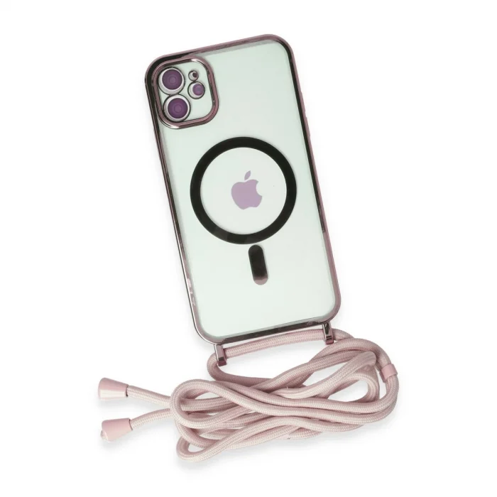 BUĞZ İphone 11 Kılıf Divo Lazer Askılı Magsafe Kapak - Pembe