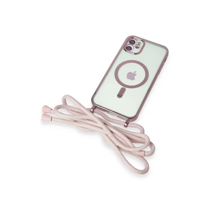 BUĞZ İphone 11 Kılıf Divo Lazer Askılı Magsafe Kapak - Pembe