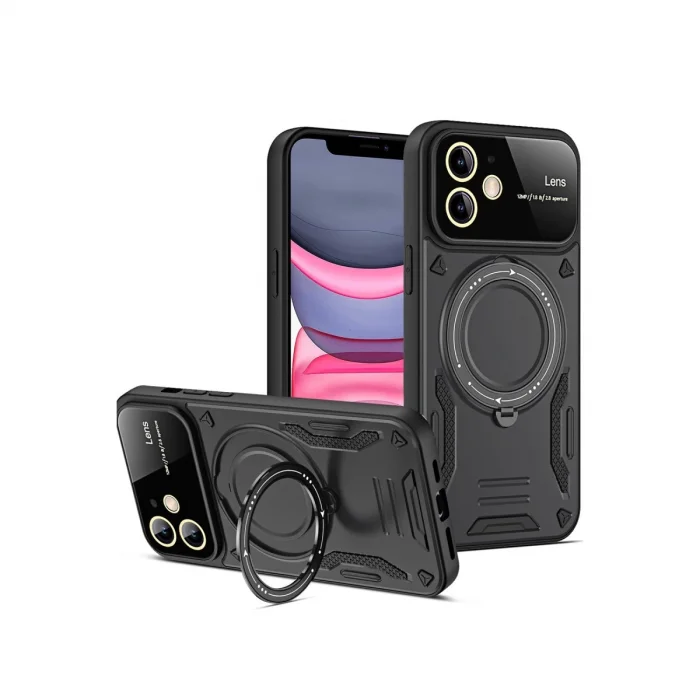 BUĞZ İphone 11 Kılıf Joy Lens Standlı Kapak - Siyah