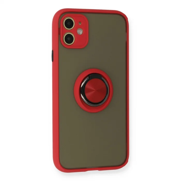 BUĞZ İphone 11 Kılıf Montreal Yüzüklü Silikon Kapak - Kırmızı