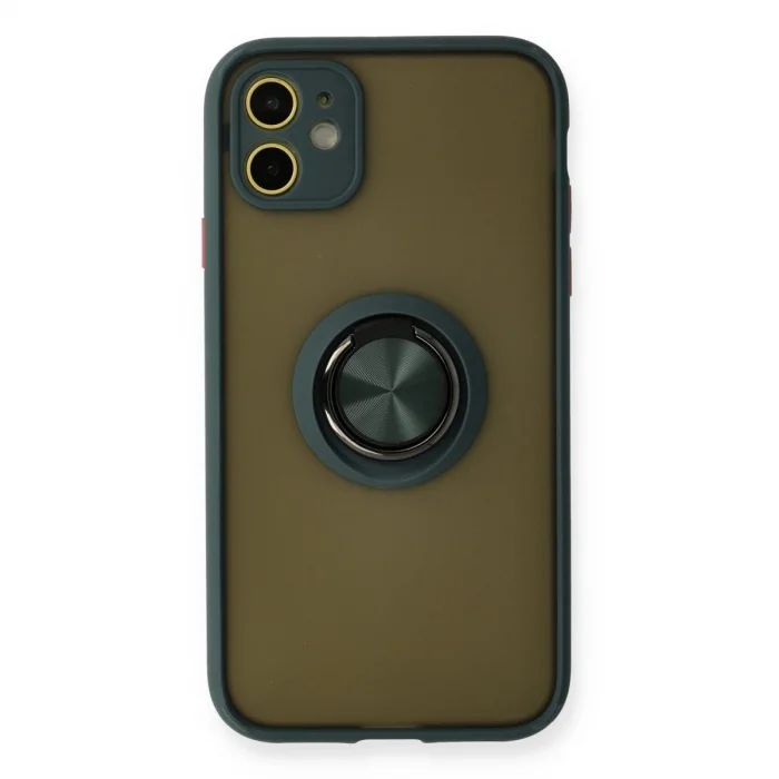 BUĞZ İphone 11 Kılıf Montreal Yüzüklü Silikon Kapak - Yeşil