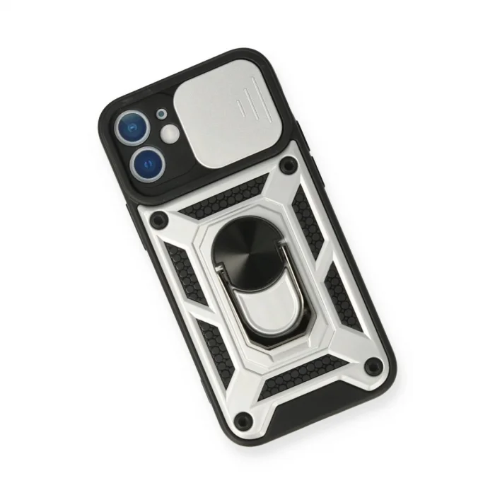 BUĞZ İphone 11 Kılıf Pars Lens Yüzüklü Silikon - Gümüş