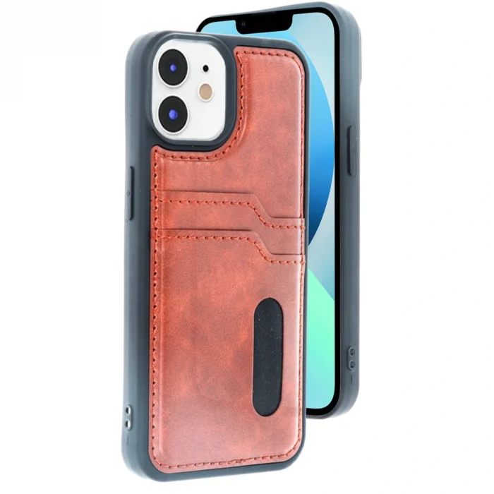 BUĞZ İphone 11 Kılıf Sara Kartvizitli Deri Kılıf - Taba