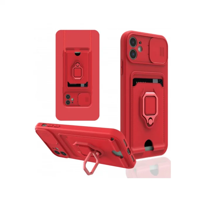 BUĞZ İphone 11 Kılıf Zuma Kartvizitli Yüzüklü Silikon - Kırmızı