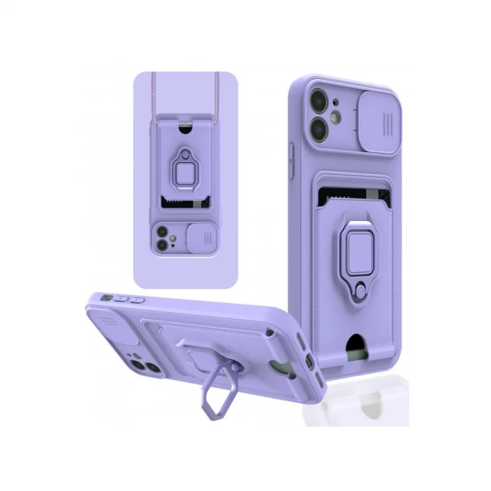 BUĞZ İphone 11 Kılıf Zuma Kartvizitli Yüzüklü Silikon - Lila