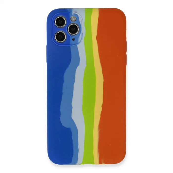 BUĞZ İphone 11 Pro Kılıf Ebruli Lansman Silikon - Mavi-turuncu