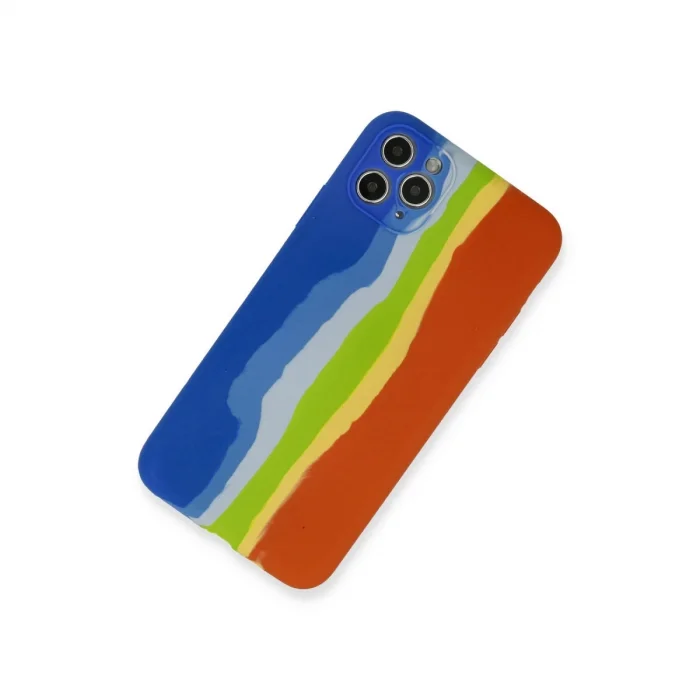 BUĞZ İphone 11 Pro Kılıf Ebruli Lansman Silikon - Mavi-turuncu