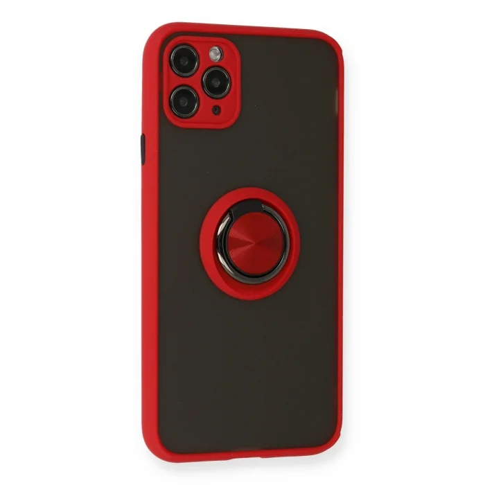 BUĞZ İphone 11 Pro Kılıf Montreal Yüzüklü Silikon Kapak - Kırmızı