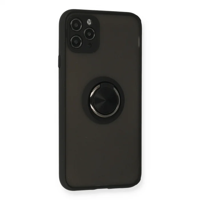 BUĞZ İphone 11 Pro Kılıf Montreal Yüzüklü Silikon Kapak - Siyah