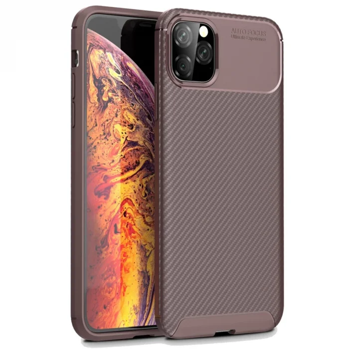 BUĞZ İphone 11 Pro Max Kılıf Auto Focus Karbon Kapak - Kahverengi