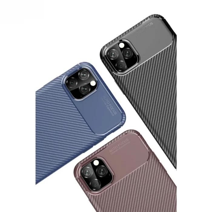BUĞZ İphone 11 Pro Max Kılıf Auto Focus Karbon Kapak - Kahverengi