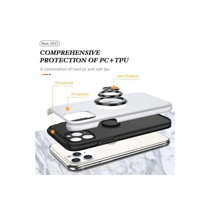 BUĞZ İphone 11 Pro Max Kılıf Elit Yüzüklü Kapak - Gümüş