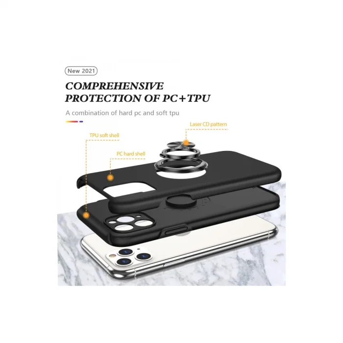 BUĞZ İphone 11 Pro Max Kılıf Elit Yüzüklü Kapak - Siyah