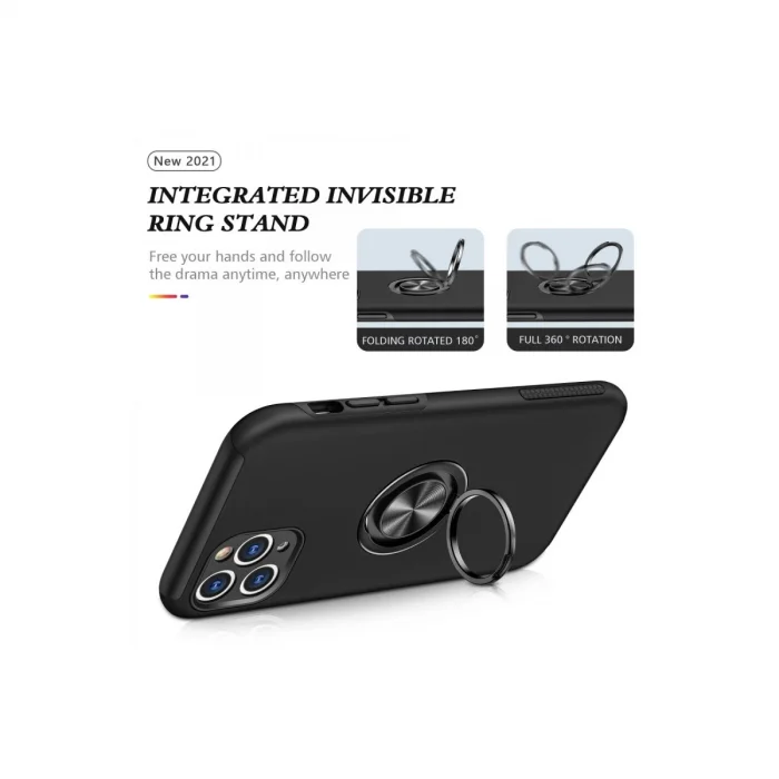 BUĞZ İphone 11 Pro Max Kılıf Elit Yüzüklü Kapak - Siyah