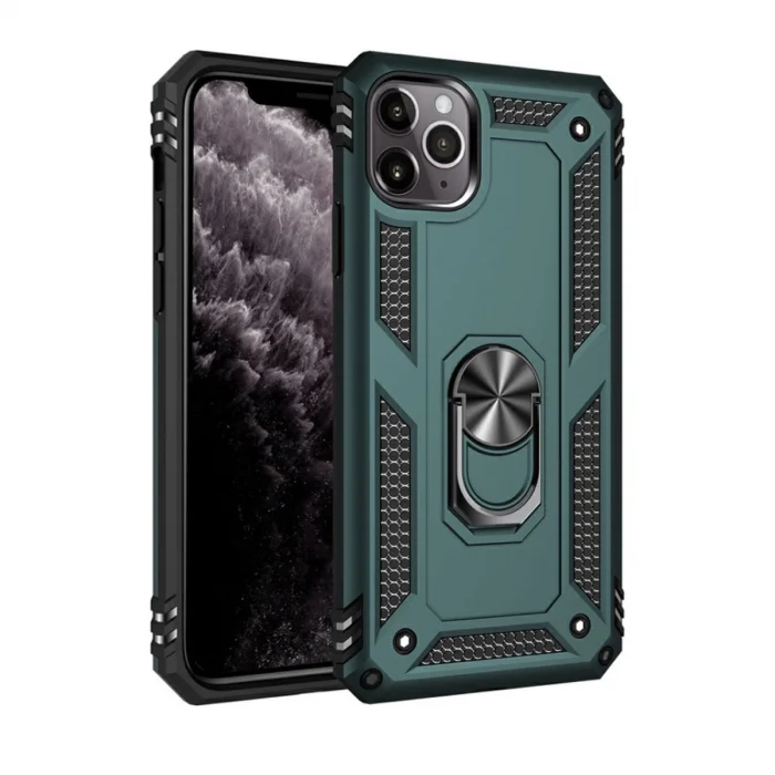 BUĞZ İphone 11 Pro Max Kılıf Sofya Yüzüklü Silikon Kapak - Yeşil