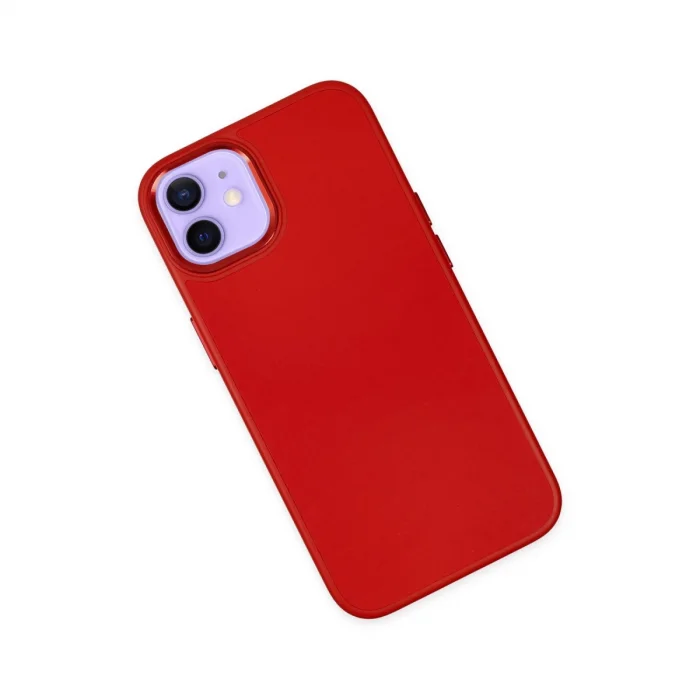 BUĞZ İphone 12 Kılıf Asya Deri Silikon - Kırmızı