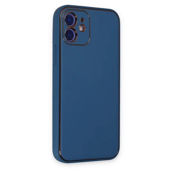 BUĞZ İphone 12 Kılıf Coco Deri Silikon Kapak - Açık Mavi