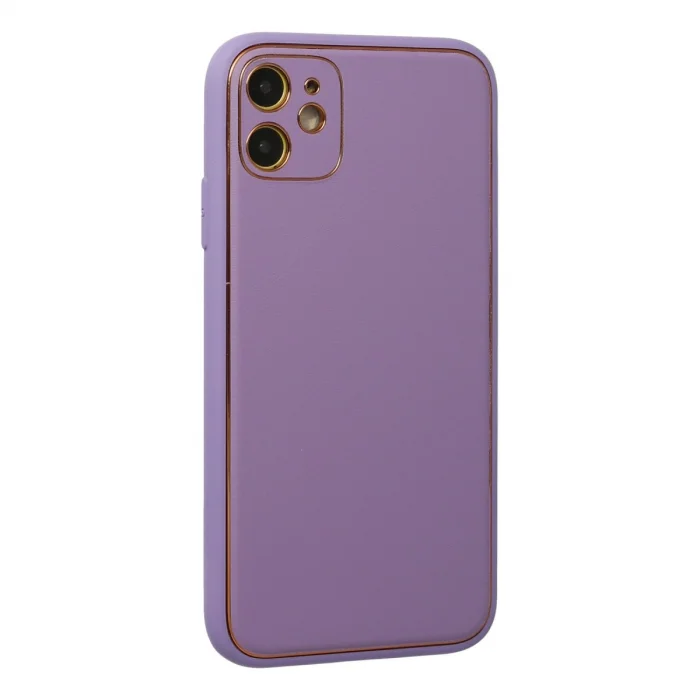 BUĞZ İphone 12 Kılıf Coco Deri Silikon Kapak - Lila