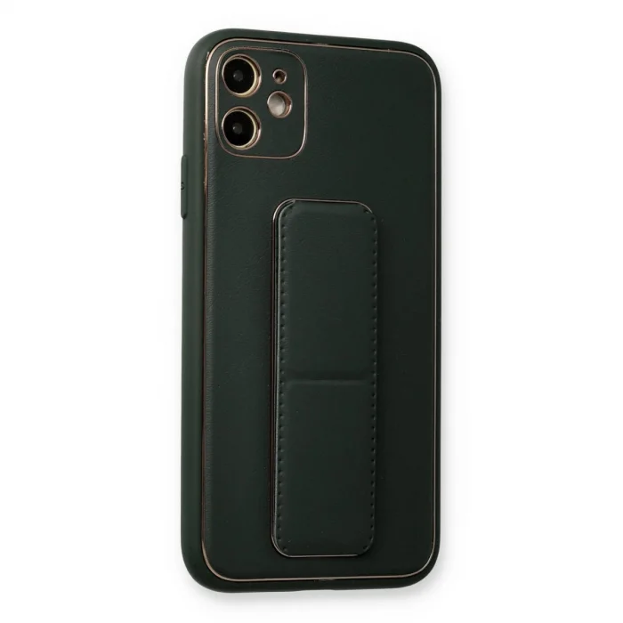 BUĞZ İphone 12 Kılıf Coco Deri Standlı Kapak - Füme