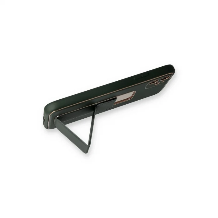 BUĞZ İphone 12 Kılıf Coco Deri Standlı Kapak - Füme