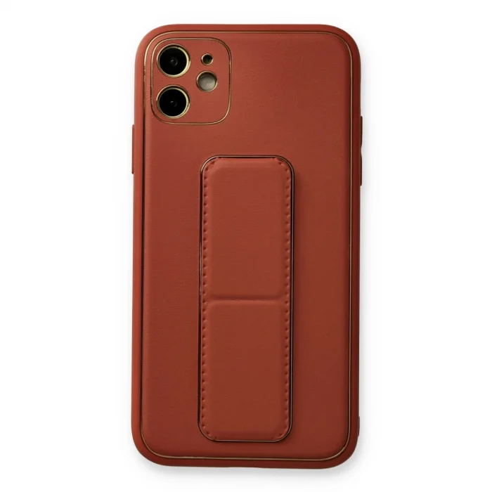 BUĞZ İphone 12 Kılıf Coco Deri Standlı Kapak - Fuşya