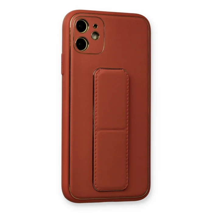 BUĞZ İphone 12 Kılıf Coco Deri Standlı Kapak - Fuşya