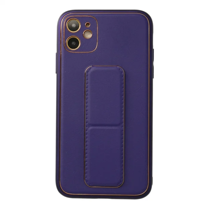 BUĞZ İphone 12 Kılıf Coco Deri Standlı Kapak - Mor