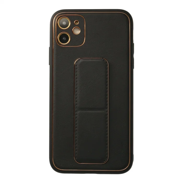BUĞZ İphone 12 Kılıf Coco Deri Standlı Kapak - Siyah